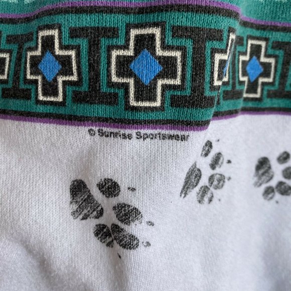Vintage Sunrise Sportswear Blue Eye Wolf Sweatshirt White Size Large All Over - Picture 5 of 9